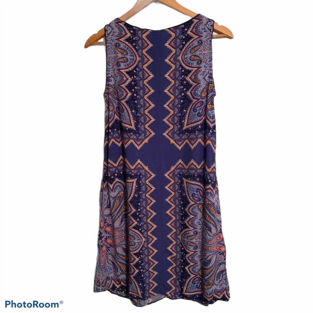 J JILL Paisley Shift Dress XS Midi Pockets Blue Oversized